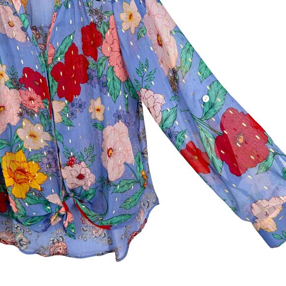 NEW NWOT Figueroa Fig & Flower Anthropologie Sparkly Blouse Shirt Top Tropical - Picture 5 of 9